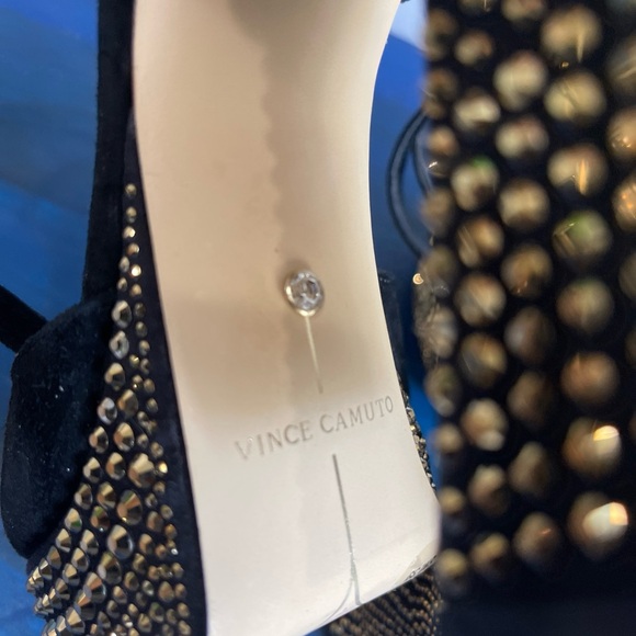 Vince Camuto Black and Gold Studded Wedge Sandals - Picture 10 of 15